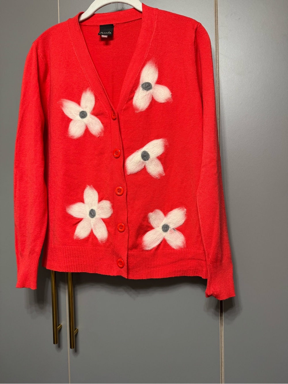 Amanda Bright Red Floral Button-Front Cardigan